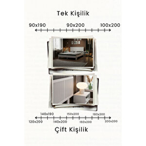 Ebruli Dikey Çizgili Başlıklı Masif Çam Karyola Ve 2 Adet Komodin Seti 120x200 cm