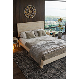 Hüma Yatay Çizgili Başlıklı Ahşap Karyola - Vernikli 90x190 cm