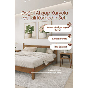 Mirage Model Masif Çam Karyola Ve 2 Adet Komodin Seti 160x200 cm