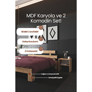 Lotus   Çift Kişilik Mdf Karyola Ve 2 Komodinli Set 200x200 cm