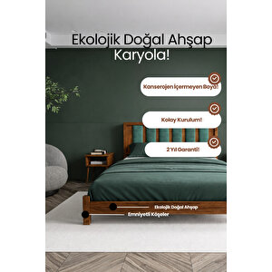 Orion Çağla Yeşili Puflu Başlık Masif Ahşap Karyola 180x200 cm