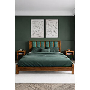 Orion Çağla Yeşili Puflu Başlık Masif Ahşap Karyola 140x190 cm