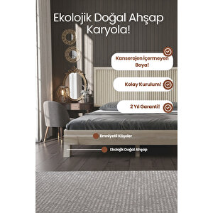 Ebruli Model Dikey Başlıklı Ahşap Karyola 100x200 cm