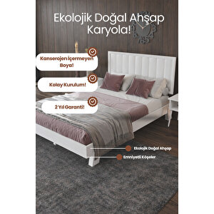 Hüma Dikey Çizgili Başlıklı Ahşap Karyola 90x190 cm