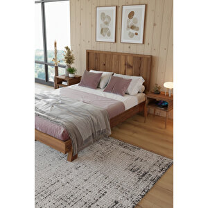 Hüma Dikey Çizgili Başlıklı Ahşap Karyola 120x200 cm