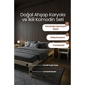 Letto Masif Çam Karyola Ve 2 Adet Komodin Seti 150x200 cm