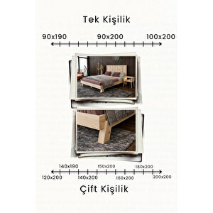 Hüma Dikey Çizgili Model Masif Çam Karyola Ve 2 Adet Komodin Seti - Vernikli 180x200 cm