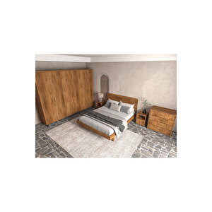 Softwood Ahşap Yatak Odası Seti - Iskandinav 6 Kapaklı Gardırop, Karyola Ve Çekmeceli Şifonyer Takımı 140x190 cm