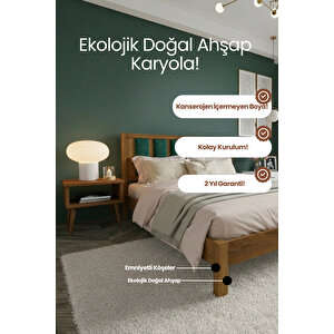 Orion Zümrüt Yeşili Puflu Masif Ahşap Karyola 100x200 cm