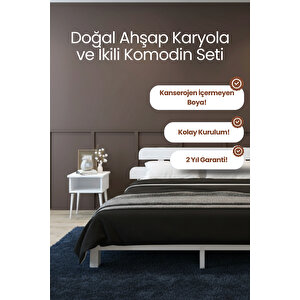 Lotus Masif Çam Karyola Ve 2 Adet Komodin Seti 90x200 cm