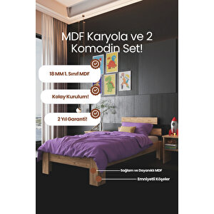 Lotus   Tek Kişilik Mdf Karyola Ve 2 Komodinli Set 100x200 cm