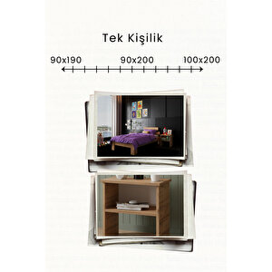Lotus   Tek Kişilik Mdf Karyola Ve 2 Komodinli Set 100x200 cm