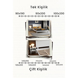 Ebruli Yatay Çizgili Başlıklı Masif Çam Karyola Ve 2 Adet Komodin Seti 90x190 cm