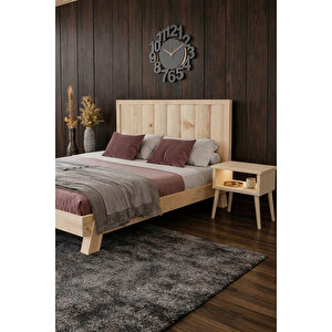Hüma Dikey Çizgili Model Masif Çam Karyola Ve 2 Adet Komodin Seti 150x200 cm