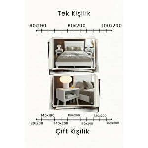 Hüma Yatay Çizgili Başlıklı Masif Çam Karyola Ve 2 Adet Komodin Seti 140x190 cm