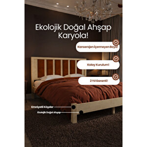 Orion Kiremit Puflu Başlık Masif Ahşap Karyola 140x200 cm