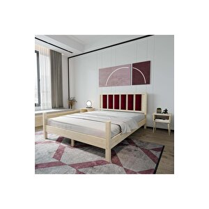 Orion Model Bordo Renk Puflu Başlıklı Vernikli Çam Ahşap Karyola - Vernikli Ve 2 Komodin Set 100x200 cm
