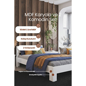 Letto Tek Kişilik Mdf Karyola Ve 2 Komodinli Set 90x190 cm