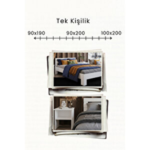 Letto Tek Kişilik Mdf Karyola Ve 2 Komodinli Set 90x190 cm