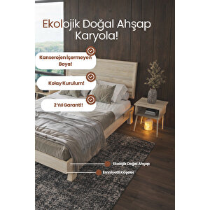 Hüma Yatay Çizgili Başlıklı Ahşap Karyola 100x200 cm