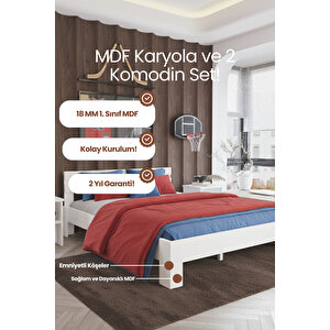 Letto Çift Kişilik Mdf Karyola Ve 2 Komodinli Set 160x200 cm