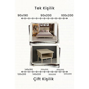 Alaz Yatay Başlıklı Masif Doğal Ahşap Karyola Ve 2 Adet Komodin Seti 180x200 cm