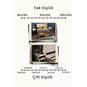 Ebruli Yatay Çizgili Başlıklı Masif Çam Karyola Ve 2 Adet Komodin Seti - Vernikli 200x200 cm