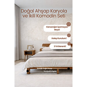 Lotus New Model Masif Çam Karyola Ve 2 Adet Komodin Seti 100x200 cm