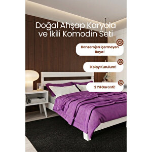 Natura New Masif Çam Karyola Ve 2 Adet Komodin Seti 180x200 cm