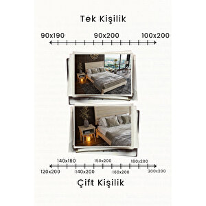 Hüma Yatay Çizgili Başlıklı Masif Çam Karyola Ve 2 Adet Komodin Seti 90x190 cm
