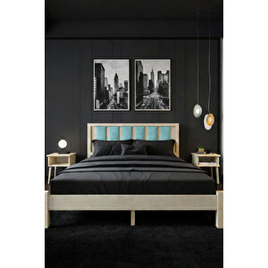 Orion Camgöbeği Puflu Başlık Masif Ahşap Karyola 140x190 cm