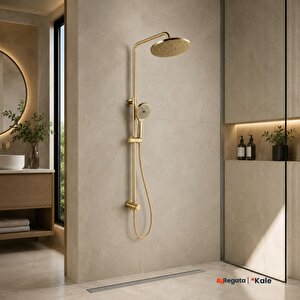 Rain Yuvarlak Push Button Altın Duş Barı