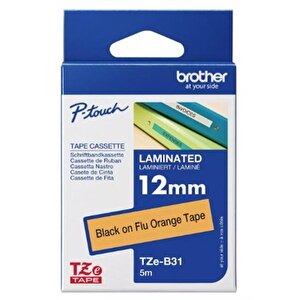 Brother Tze-b31 Fosforlu Turuncu Üzerine Siyah Etiket Güçlü