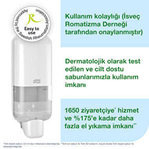 Sıvı Sabun, Köpük Sabun Ve Dezenfektan Dispenseri Beyaz S4 Manuel Duvar Tipi (564500)