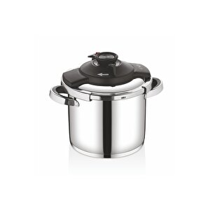 5108 - 2 Parça - İndüksiyonlu, 22 Cm - 9,0 Litre Matik, Düdüklü Tencere, Gümüş Gövde, Siyah Detay
