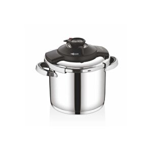 5108 - 2 Parça - İndüksiyonlu, 22 Cm - 5,0 Litre Matik Ve Düdüklü Tencere, Gümüş Gövde, Siyah Detay