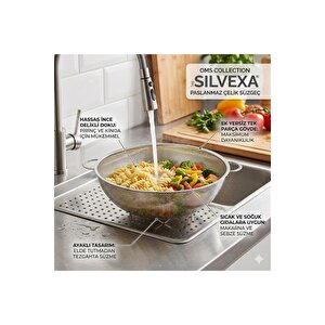 Silvexa - Collection Ayaklı %100 Paslanmaz Çelik İnce Delikli Süzgeç ( 7502 - 22 Cm - Gümüş )
