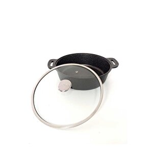 Triana - 3631 - 2 Parça Biogranit Döküm, 26 Cm - 3,4 Litre, Tencere Siyah Gövde, Platin Detay