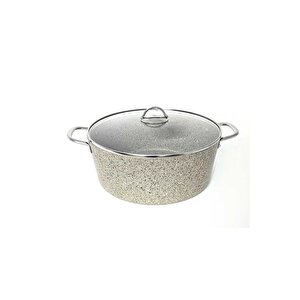 3109 - 2 Parça - Biogranit, 36x14,5 Cm - 13 Litre, Büyük, Derin Tencere Kum Beji Gövde, Platin Detay