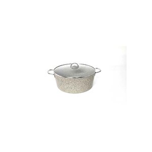 3109 - 2 Parça - Biogranit, 36x14,5 Cm - 13 Litre, Büyük, Derin Tencere Kum Beji Gövde, Platin Detay
