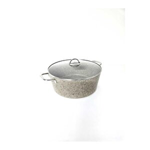 3109 - 2 Parça - Biogranit, 36x14,5 Cm - 13 Litre, Büyük, Derin Tencere Kum Beji Gövde, Platin Detay
