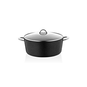 3109 - 2 Parça - Biogranit, 34x13,5 Cm - 11 Litre, Büyük, Derin Tencere Siyah Gövde, Platin Detay