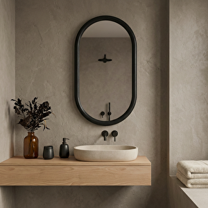 Kapsül Formlu Kayın Ahşap Çerçeveli Ayna | Boy Aynası, Oval Banyo Ve Antre Dekoru (maun Rengi̇) 60x107 cm