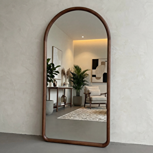 Kemerli Boy Aynası – Doğal Kayın Ahşap Çerçeveli Tam Boy Ayna, Modern Ev Dekorasyonu (cevi̇z Rengi̇) 100x180 cm