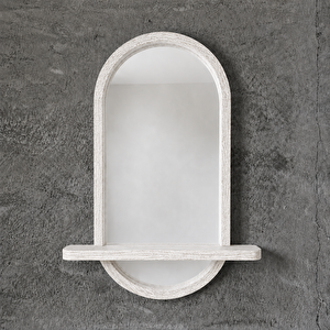 Doğal Masif Kayın Ahşap Çerçeveli Kapsül Oval Raflı Ayna (beyaz Rengi̇) 65x116 cm