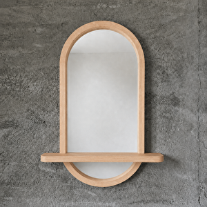 Doğal Masif Kayın Ahşap Çerçeveli Kapsül Oval Raflı Ayna (kayin Rengi̇) 50x89 cm