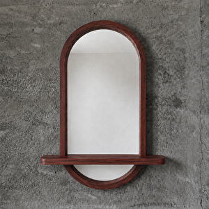 Doğal Masif Kayın Ahşap Çerçeveli Kapsül Oval Raflı Ayna (pelesenk Rengi̇) 65x116 cm