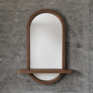 Doğal Masif Kayın Ahşap Çerçeveli Kapsül Oval Raflı Ayna (cevi̇z Rengi̇) 40x71 cm