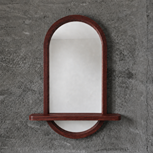 Doğal Masif Kayın Ahşap Çerçeveli Kapsül Oval Raflı Ayna (maun Rengi̇) 40x71 cm