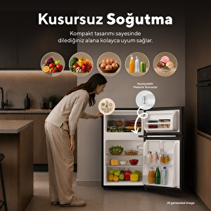 Htmf-90eb 87 L Çift Kapılı Mini Buzdolabı - Siyah